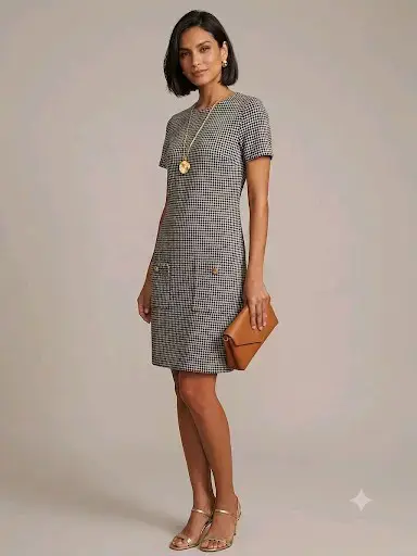 Vestido corto de cuadros blanco y negro - miniatura 1
