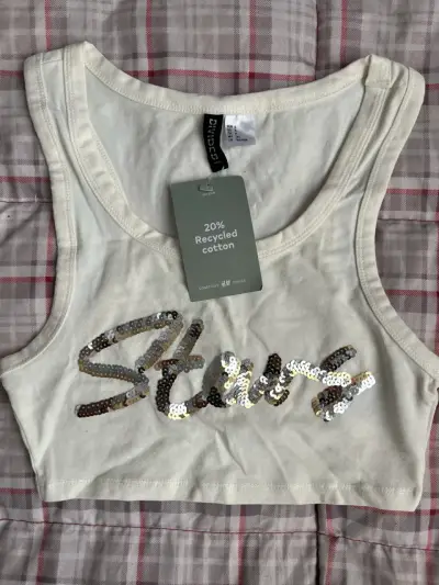 Top corto blanco con lentejuelas H&M - miniatura 1