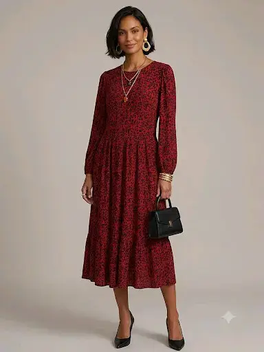 Vestido largo rojo con estampado floral - miniatura 1