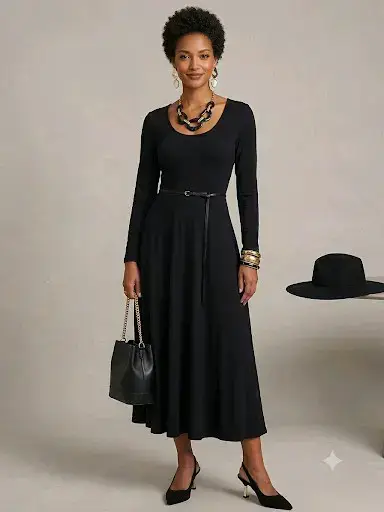 Vestido largo negro elegante para mujer - miniatura 1