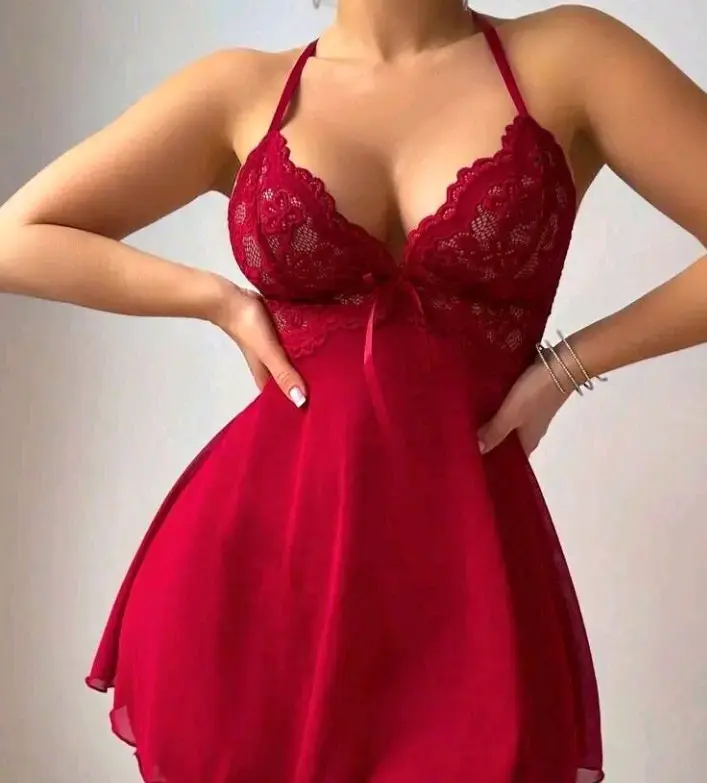Babydoll de encaje rojo para mujer - 2