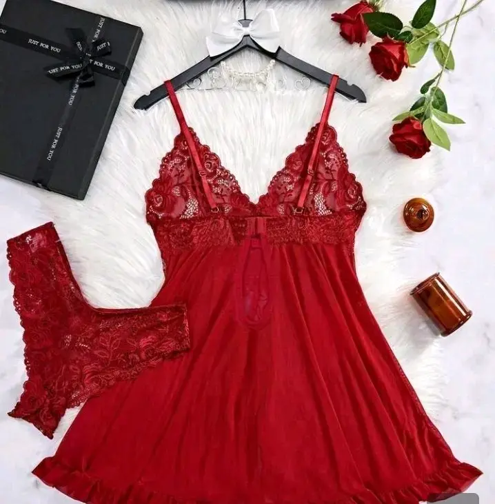 Babydoll de encaje rojo para mujer - 6