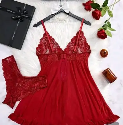 Babydoll de encaje rojo para mujer - miniatura 6