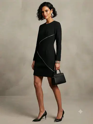 Vestido negro elegante con detalles en diagonal - miniatura 1