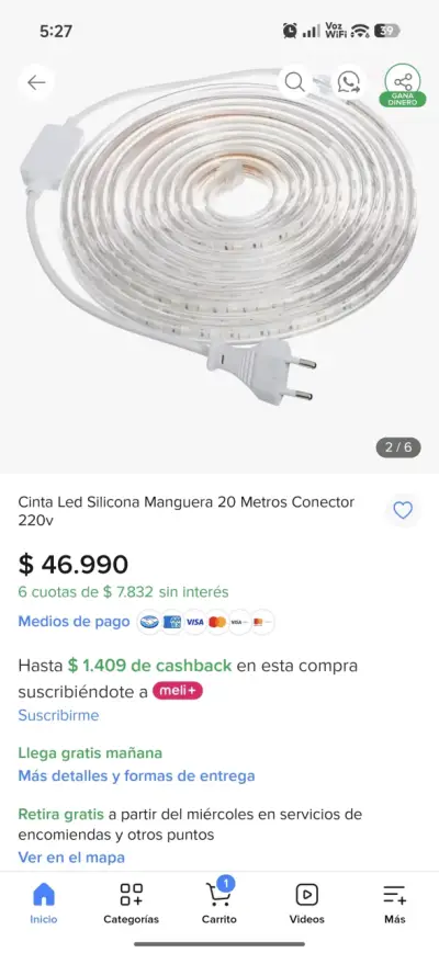 Cinta LED impermeable 20 metros 220v - miniatura 1