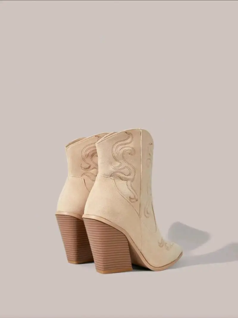 Botines de tacón alto beige con diseño bordado - 3
