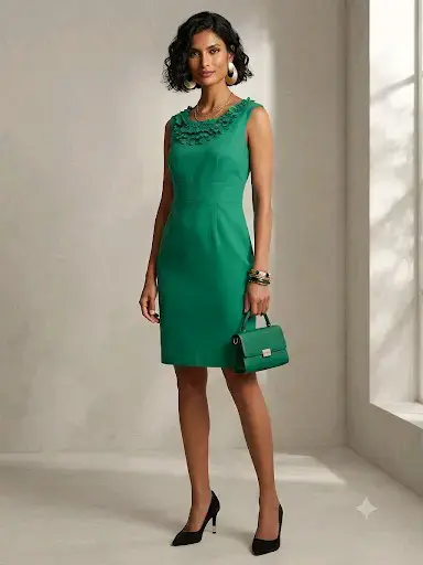 Vestido verde elegante con detalles en cuello
