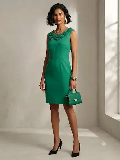 Vestido verde elegante con detalles en cuello - miniatura 1