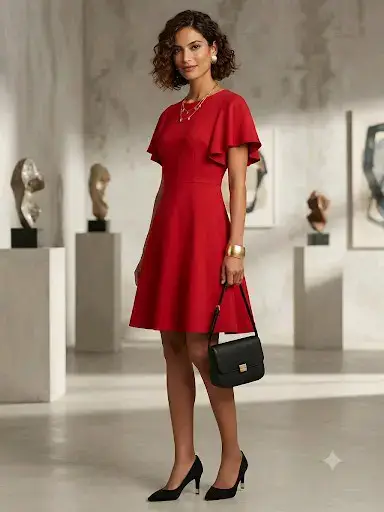 Vestido rojo elegante para mujer - miniatura 1
