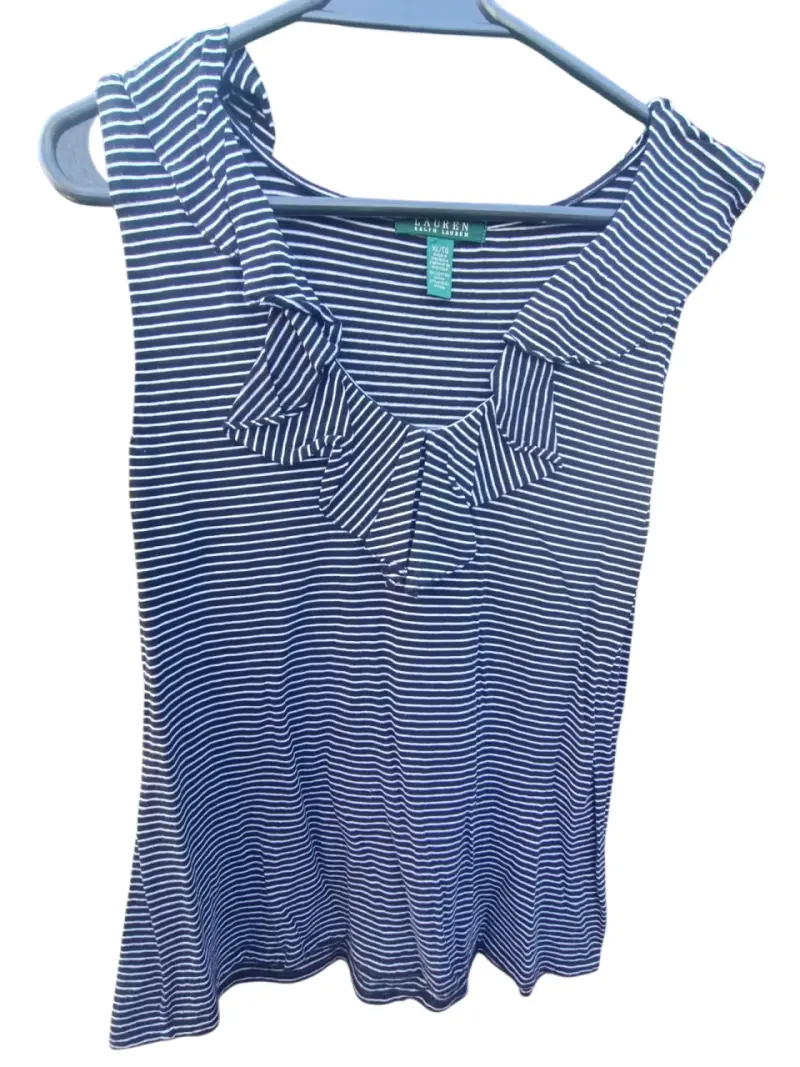 Polera Ralph Lauren sin mangas a rayas azul y blan - 2