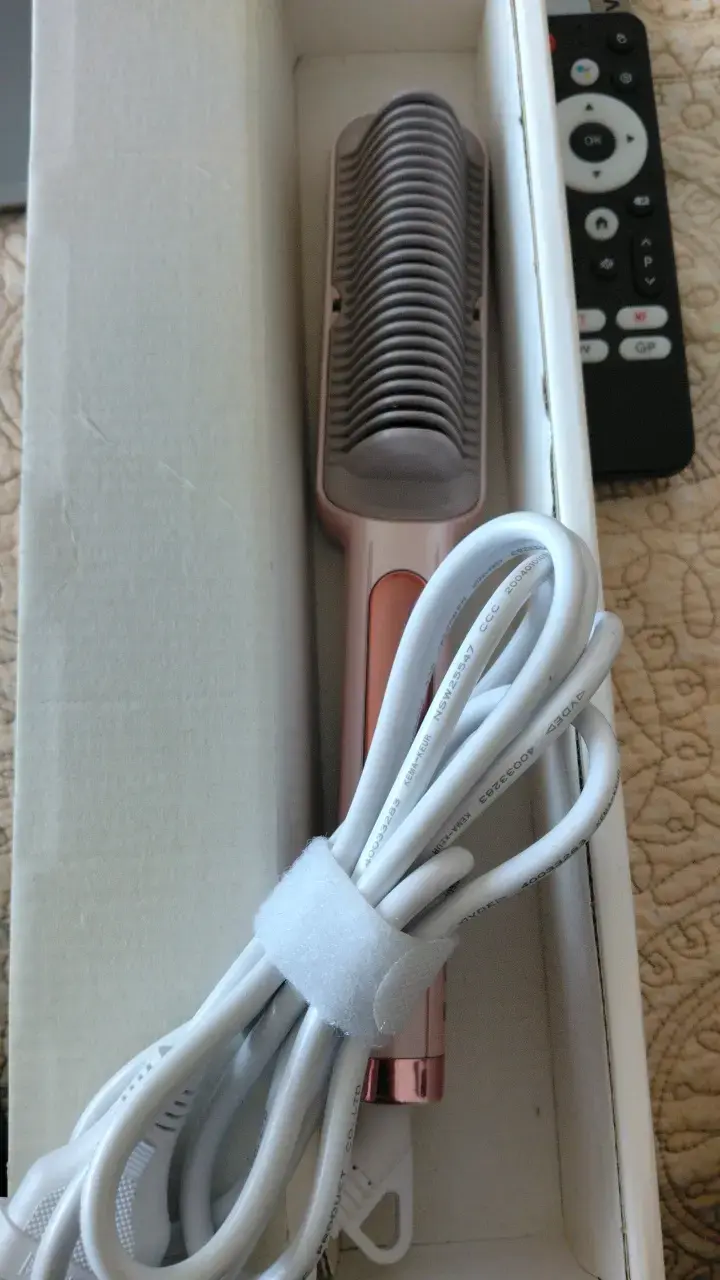 Cepillo alisador de cabello eléctrico rosa - 2