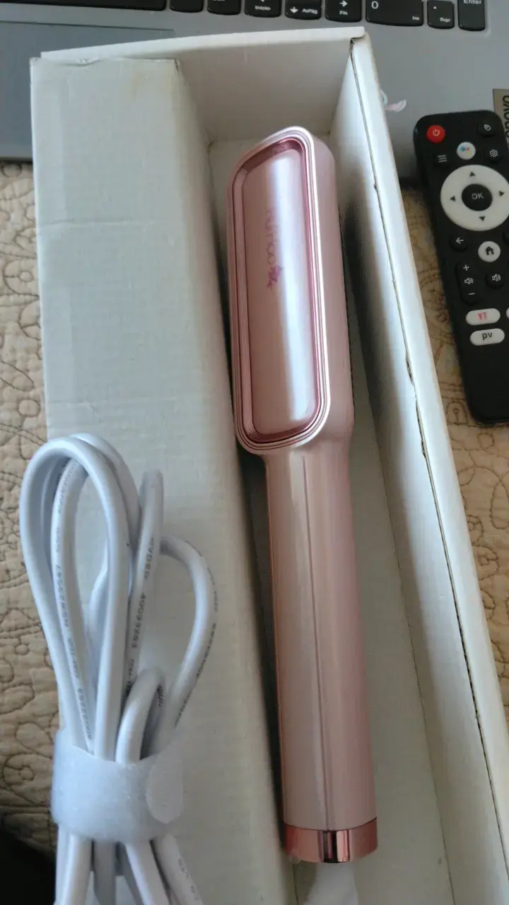 Cepillo alisador de cabello eléctrico rosa - 3