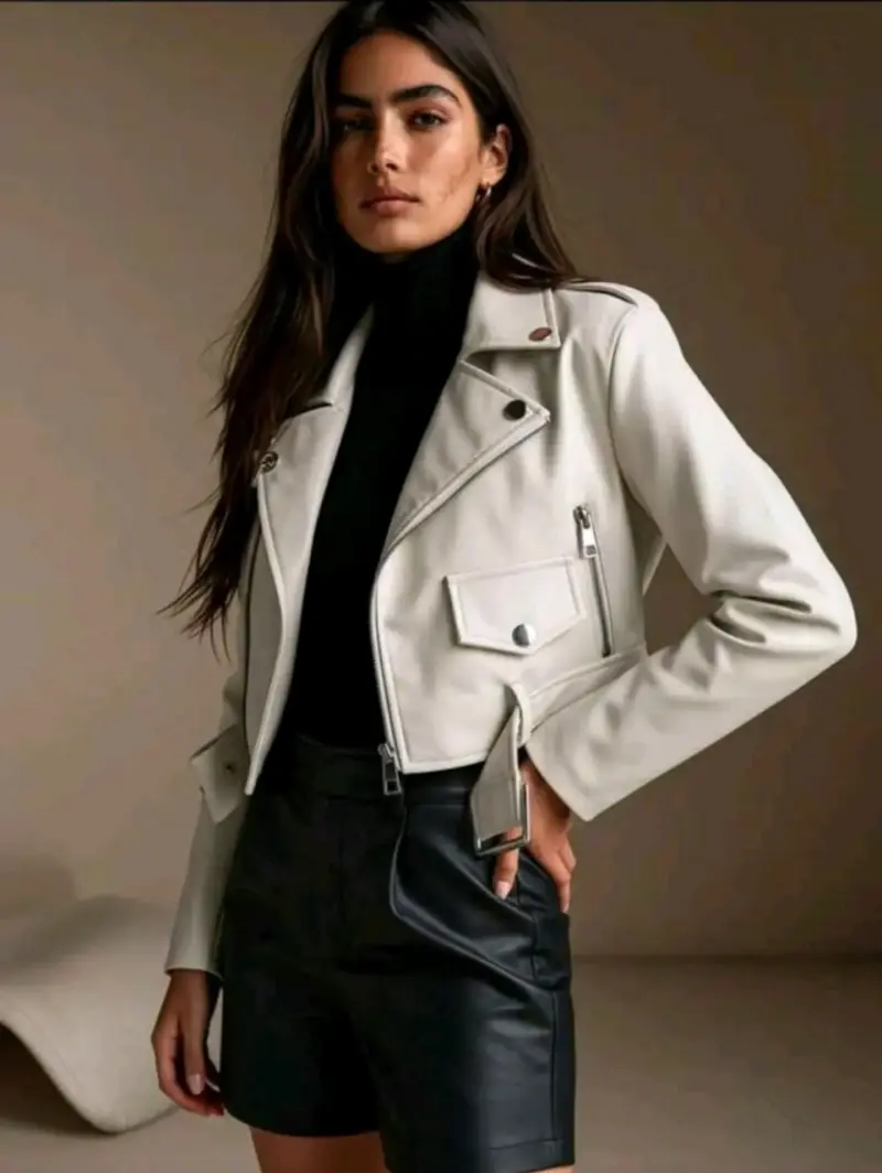 Chaqueta de cuero blanca para mujer - 2