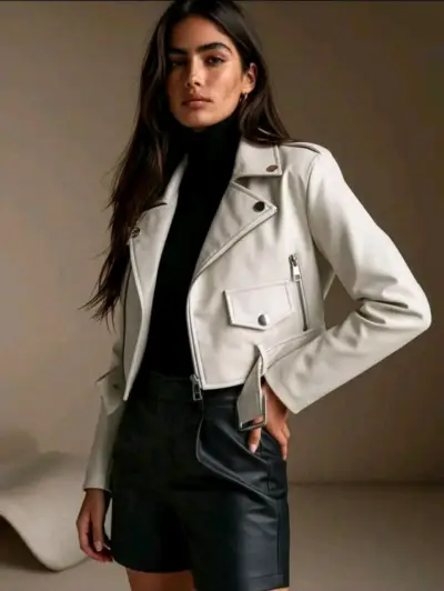 Chaqueta de cuero blanca para mujer - miniatura 2