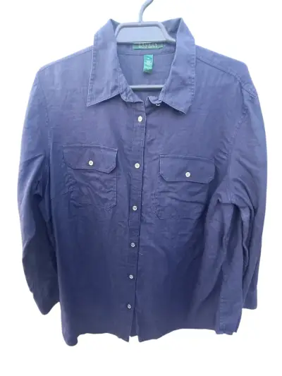 Camisa de lino azul Ralph Lauren para mujer - miniatura 1