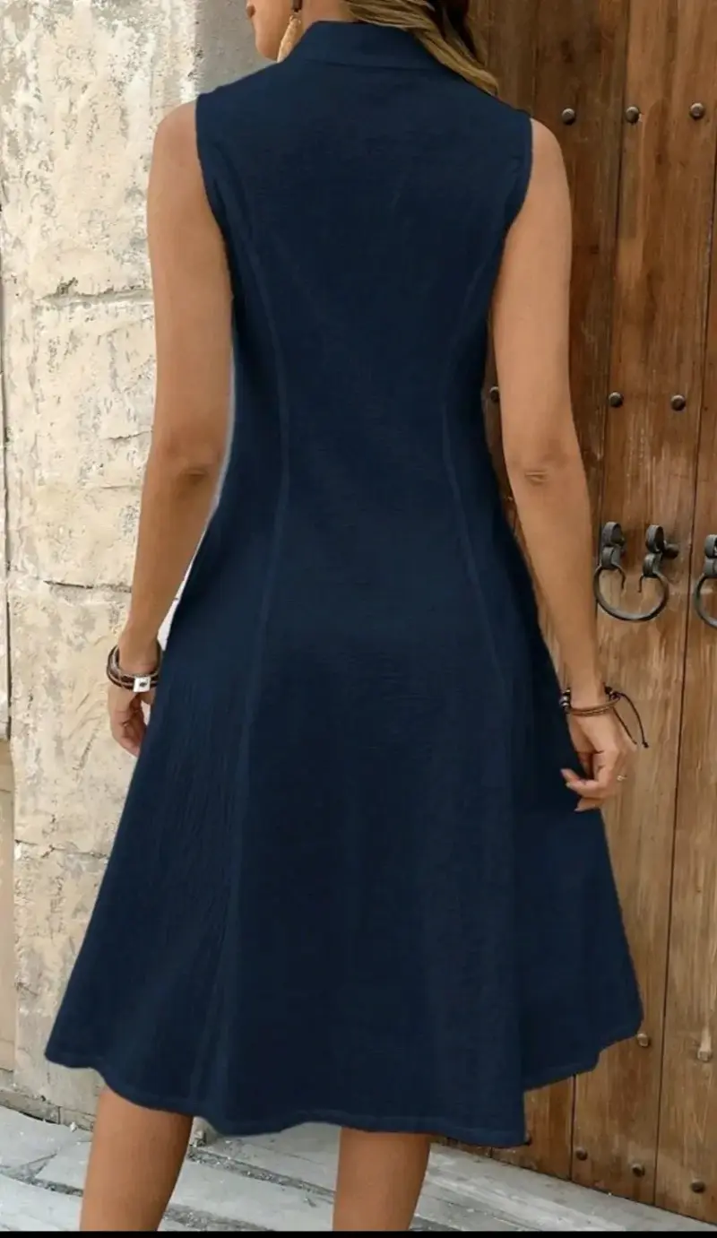Vestido Azul Marino Sin Mangas de Algodón - 2