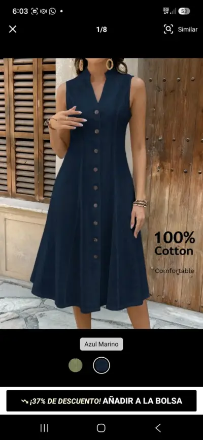 Vestido Azul Marino Sin Mangas de Algodón - miniatura 3