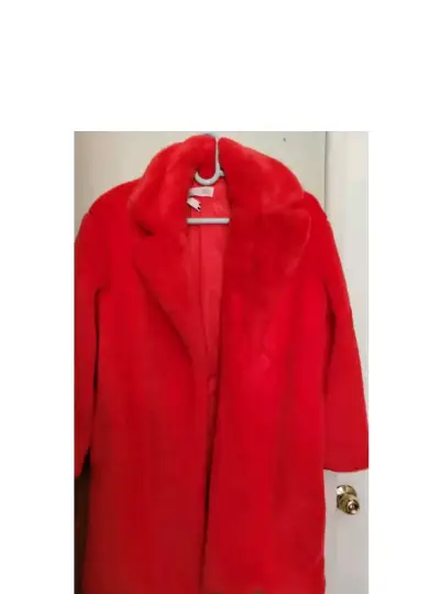 Abrigo de piel sintética rojo para mujer - miniatura 1