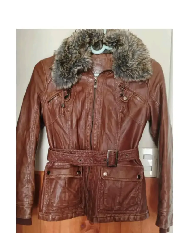 Abrigo de piel sintética rojo para mujer - 3