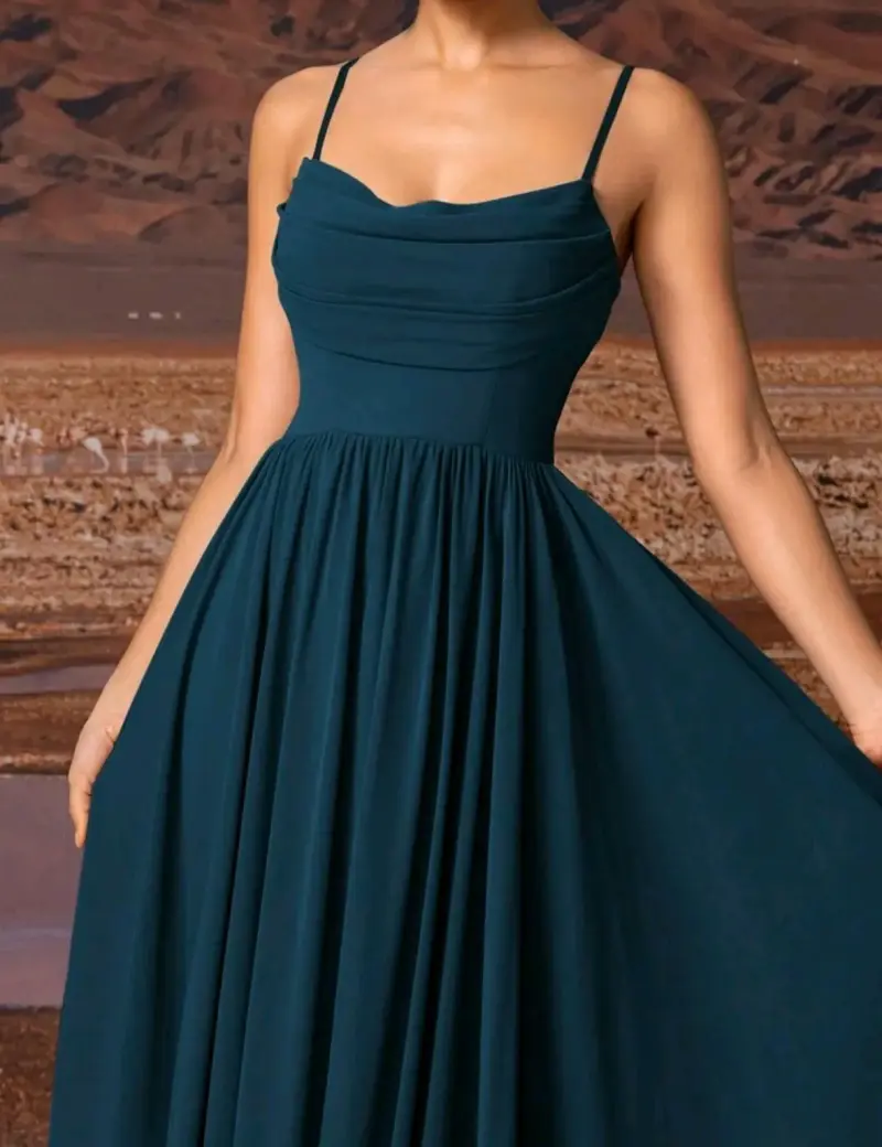 Vestido largo elegante verde azul con tirantes - 2