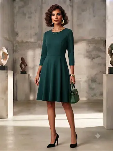Vestido verde esmeralda de manga 3/4