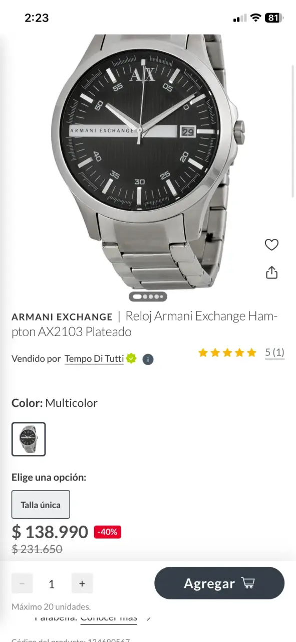 Reloj Armani Exchange Hampton AX2103 Plateado - 2
