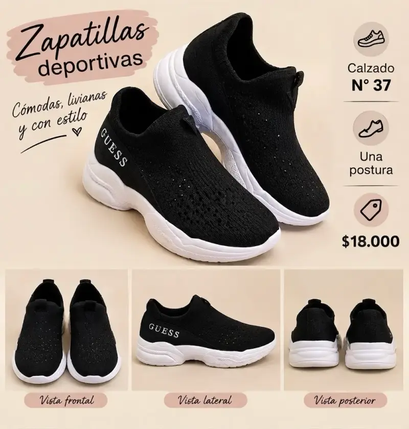 Zapatillas deportivas negras Guess talla 37