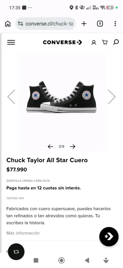 Zapatillas Converse Chuck Taylor All Star Cuero Negro - miniatura 2