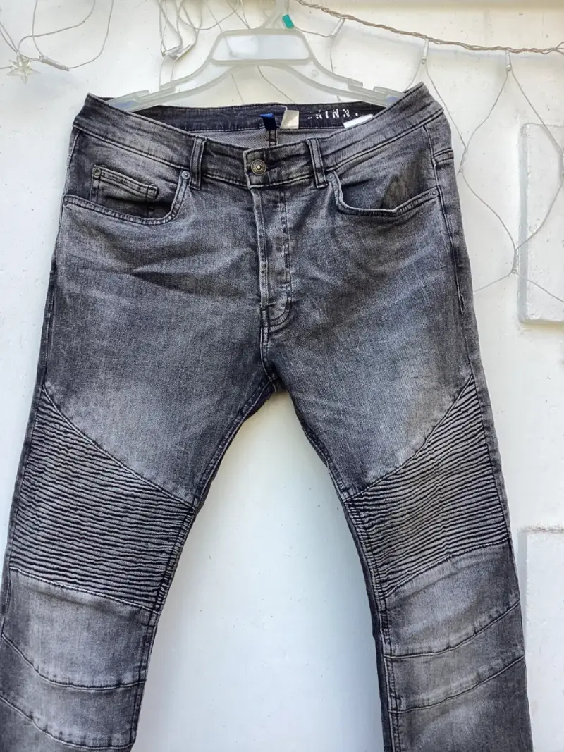 Jean Biker H&m Hombre Gris Lavado Talla 32 (42) - 2
