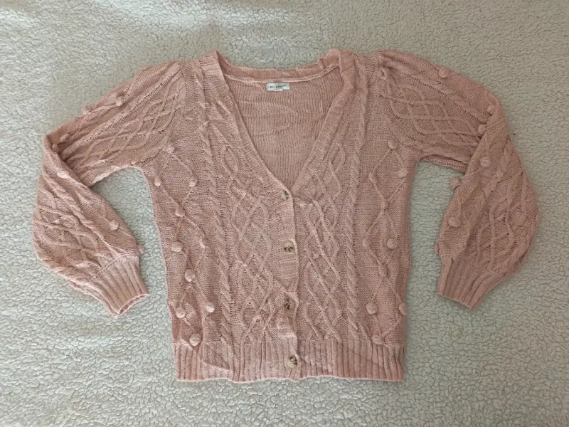 Cardigan tejido rosado Blu Pepper con diseño trenzado - 1