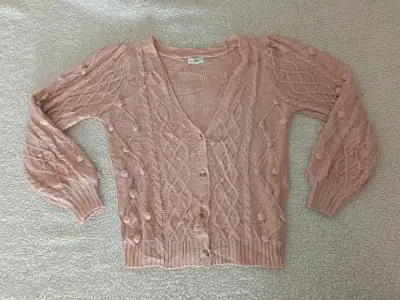 Cardigan tejido rosado Blu Pepper con diseño trenzado - miniatura 1