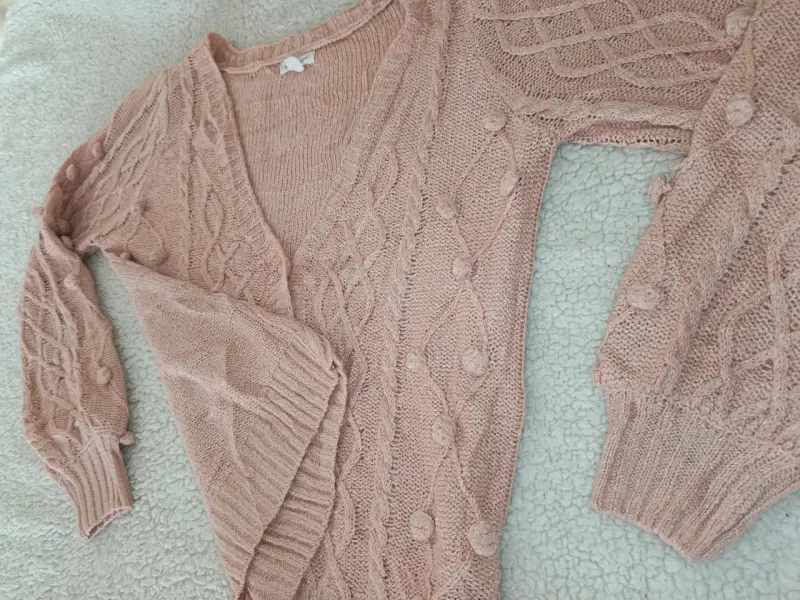 Cardigan tejido rosado Blu Pepper con diseño trenzado - 3