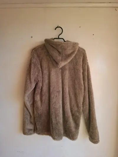 Chaqueta de felpa con capucha color beige - miniatura 1