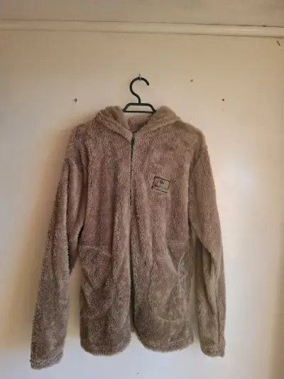 Chaqueta de felpa con capucha color beige - miniatura 2