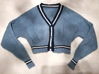 Cardigan azul con rayas estilo vintage - miniatura 1