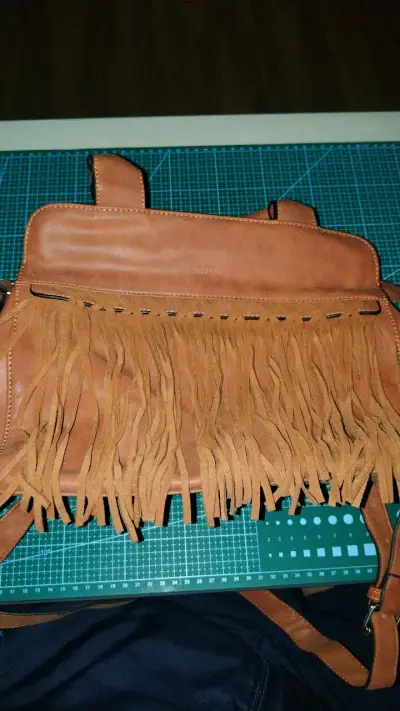 Bolso de cuero marrón con flecos Prüne - miniatura 1