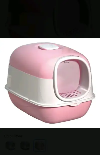 Arenero cerrado para gatos color rosa - miniatura 1