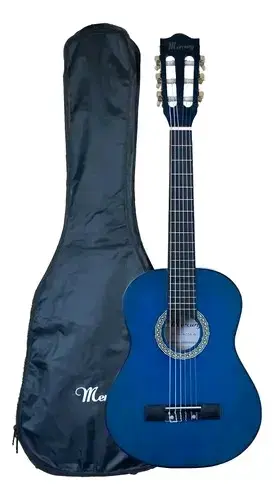 Guitarra clásica azul con funda