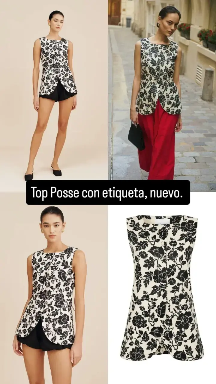 Top sin mangas floral blanco y negro Posse - 3
