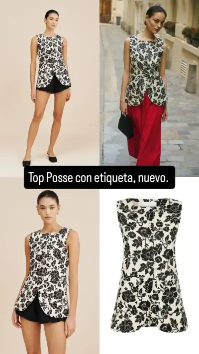 Top sin mangas floral blanco y negro Posse - miniatura 3