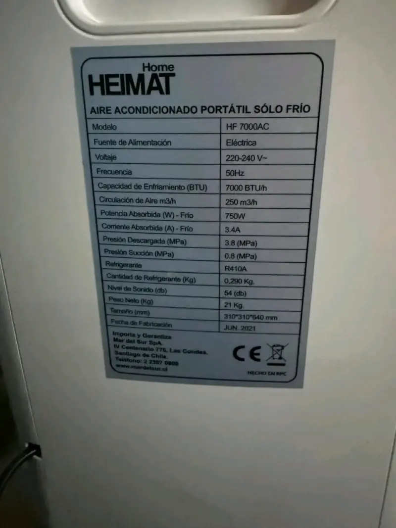 Aire acondicionado portátil Heimat HF7000AC - 3