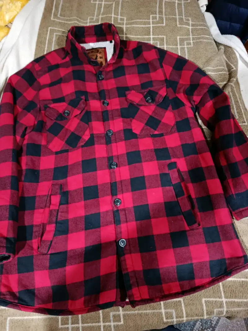 Chaqueta de franela a cuadros roja y negra XL - 1