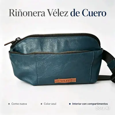 Riñonera de cuero azul Vélez con compartimentos - miniatura 1