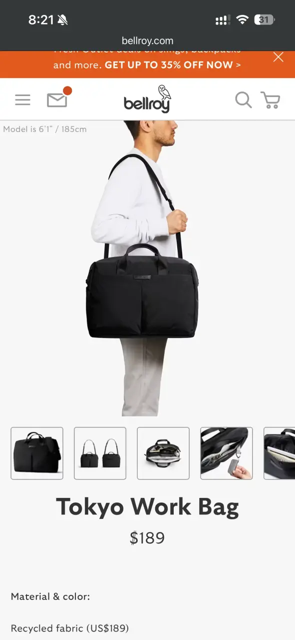 Bolso de trabajo Bellroy Tokyo negro reciclado - 3