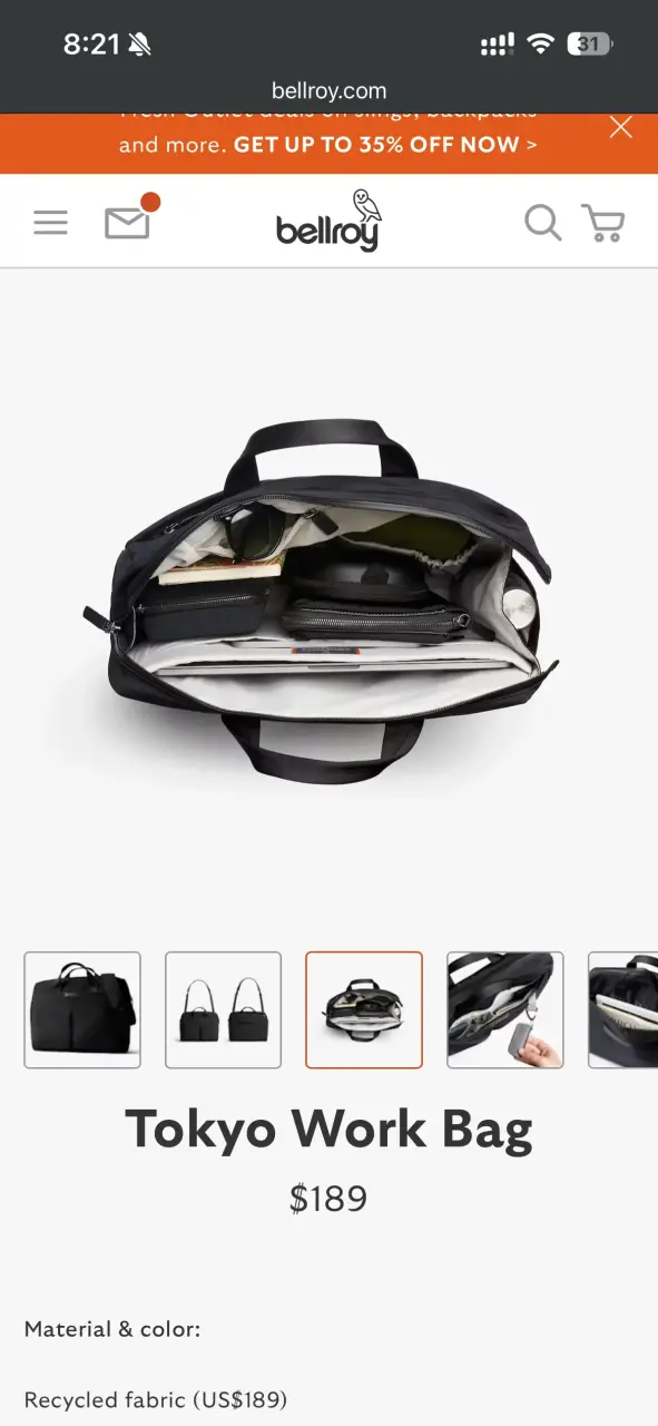 Bolso de trabajo Bellroy Tokyo negro reciclado - 4
