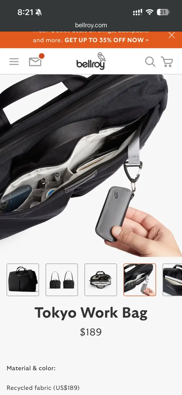 Bolso de trabajo Bellroy Tokyo negro reciclado - 5
