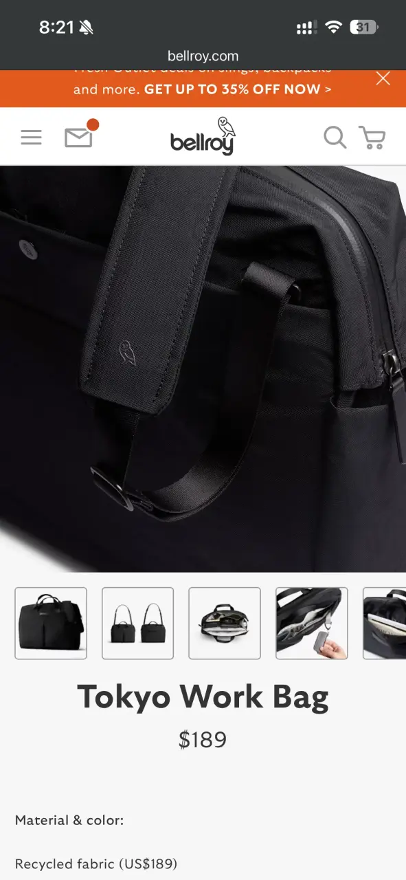 Bolso de trabajo Bellroy Tokyo negro reciclado - 6