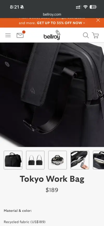 Bolso de trabajo Bellroy Tokyo negro reciclado - miniatura 6