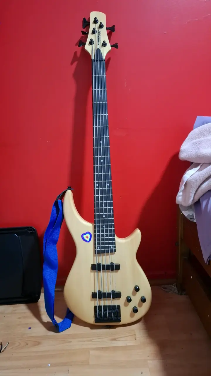 Bajo eléctrico Freeman de 5 cuerdas con funda - 1