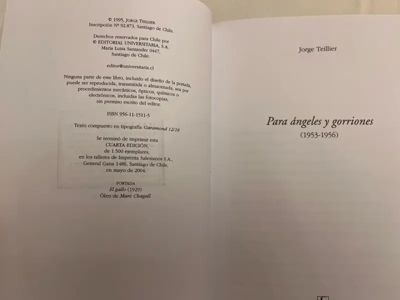 Libro 'Para Ángeles y Gorriones' de Jorge Teillier - 3